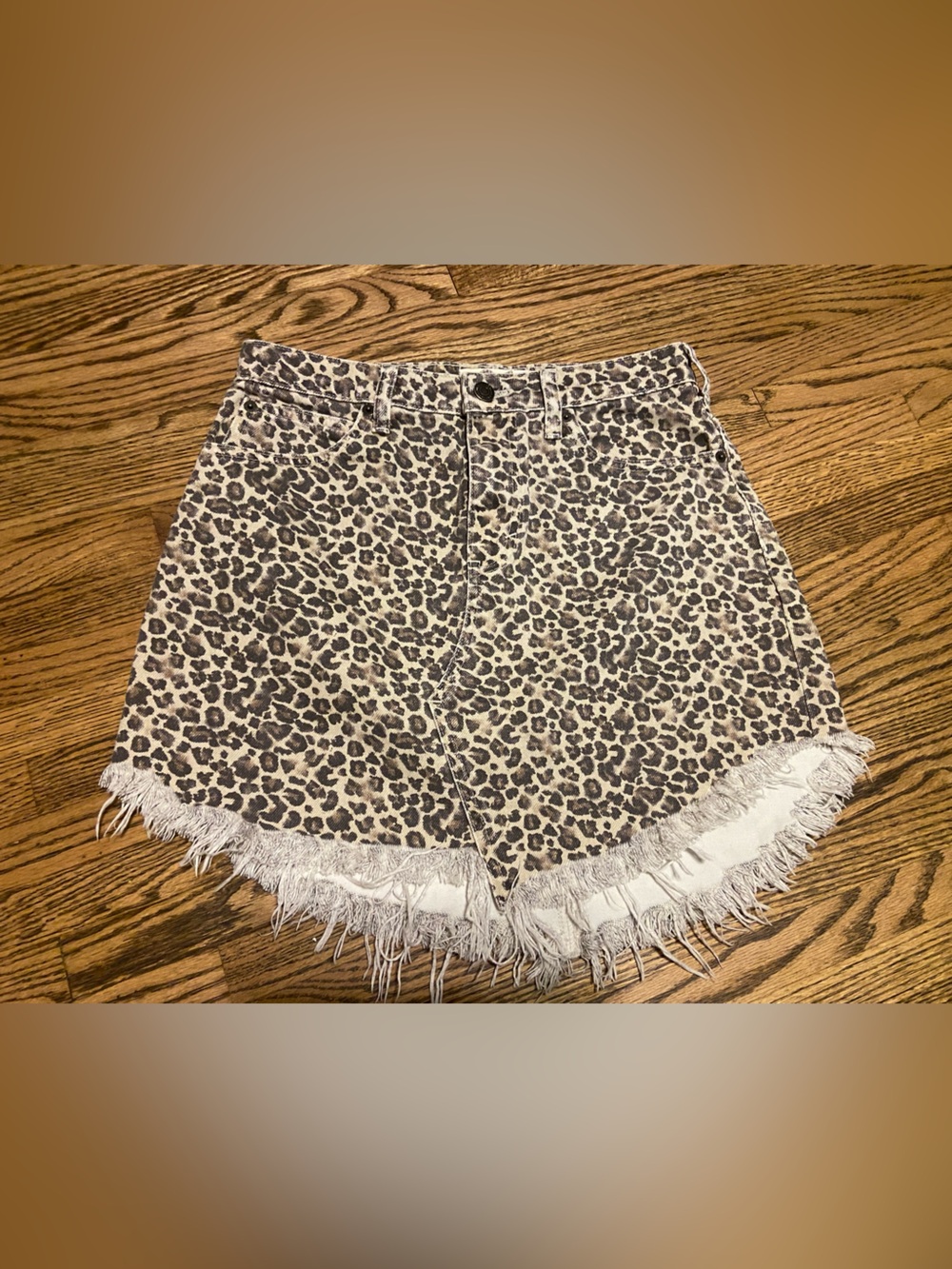 We The Free Leopard Print Frayed Hem Jean Shorts - Beige & Black